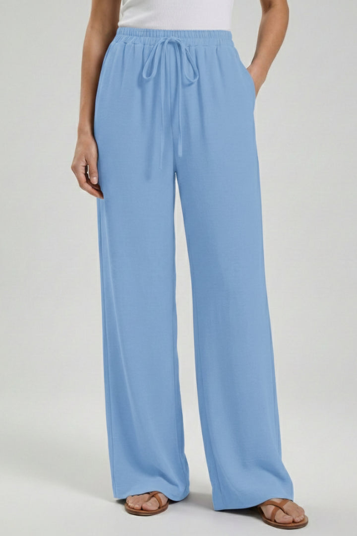 Women's Cobalt Blue Wide Leg Palazzo Trousers with Drawstring