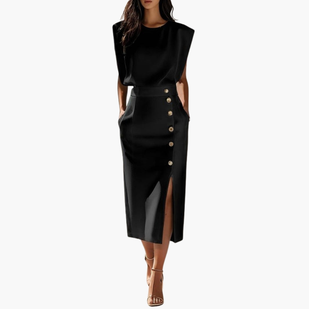 Women's Sleeveless Button Front Slit Midi Dress