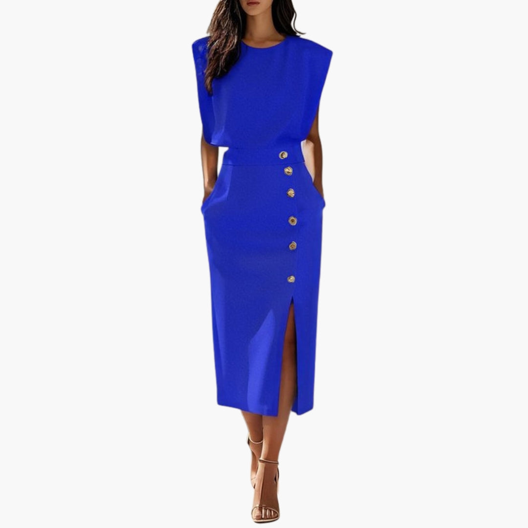 Women's Sleeveless Button Front Slit Midi Dress