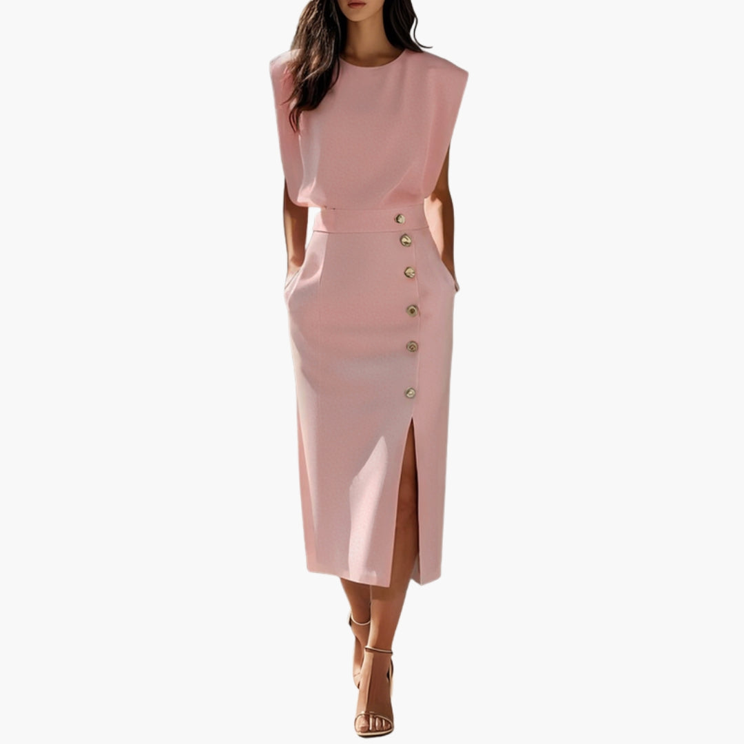 Women's Sleeveless Button Front Slit Midi Dress