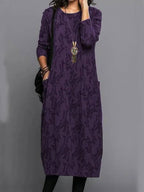Model in maxi dress, casual walking pose outdoors