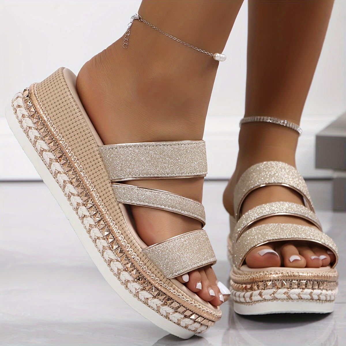 Studded platform sole and chain trim detail