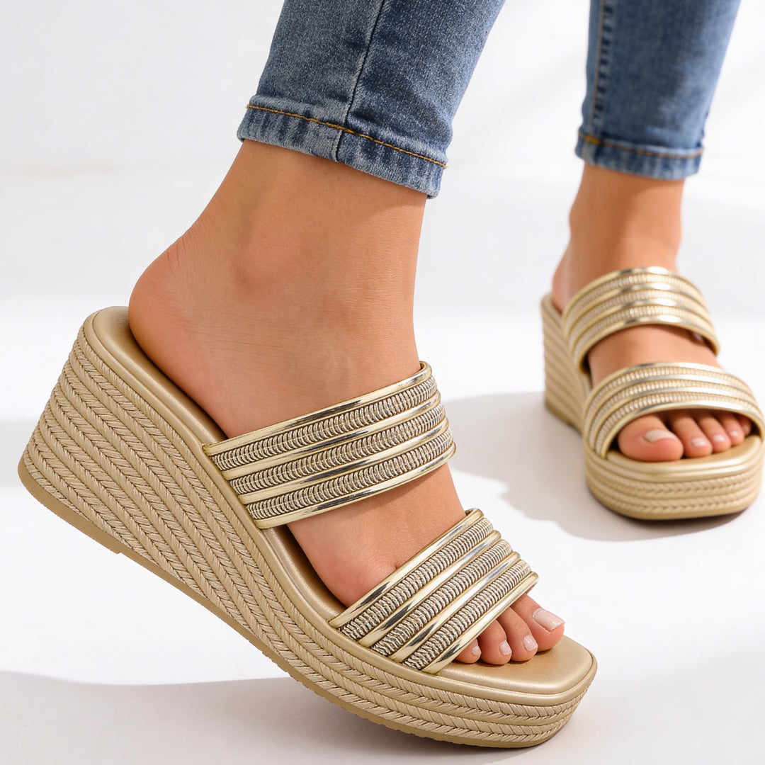 Close-up of textured metallic finish and double strap detail