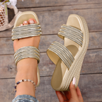 Detail of cushioned orthopedic footbed inside sandal