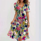 Close-up detail of ditsy floral print on lightweight chiffon fabric