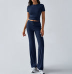 Full length side angle of women's two-piece loungewear set