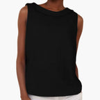 Model styling sleeveless top with relaxed straight fit