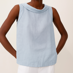 Back view of sleeveless roll collar top