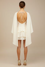Side view of cascading tiered ruffle skirt layers