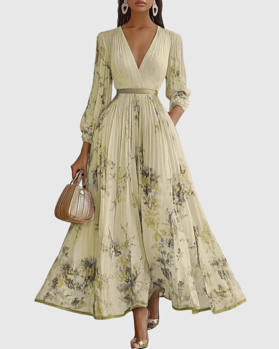 Close-up of V-neckline and shoulder detail