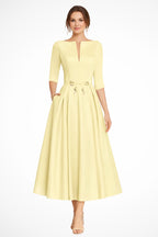 Side profile of fitted bodice and A-line skirt
