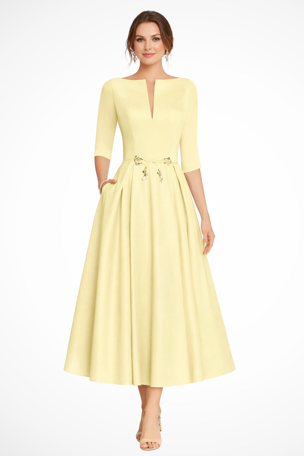 Side profile of fitted bodice and A-line skirt
