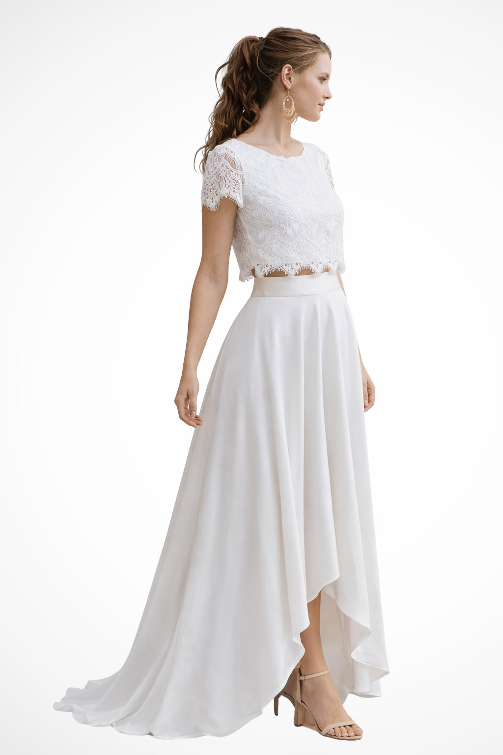 Model in wedding set, side profile view