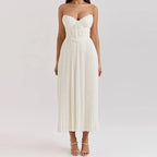 Strapless corset midi dress with pleated skirt, front view