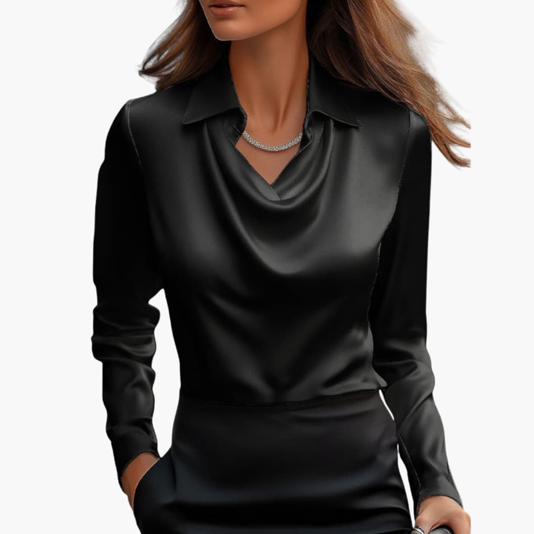 Back view of collared satin blouse