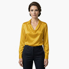 Women's Satin Cowl Neck Collared Blouse