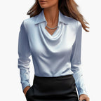 Blouse styled with skirt, full outfit view
