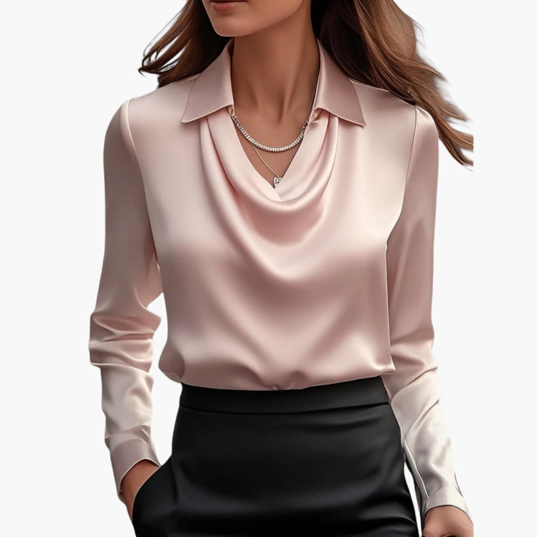Close-up of collar point and structured neckline