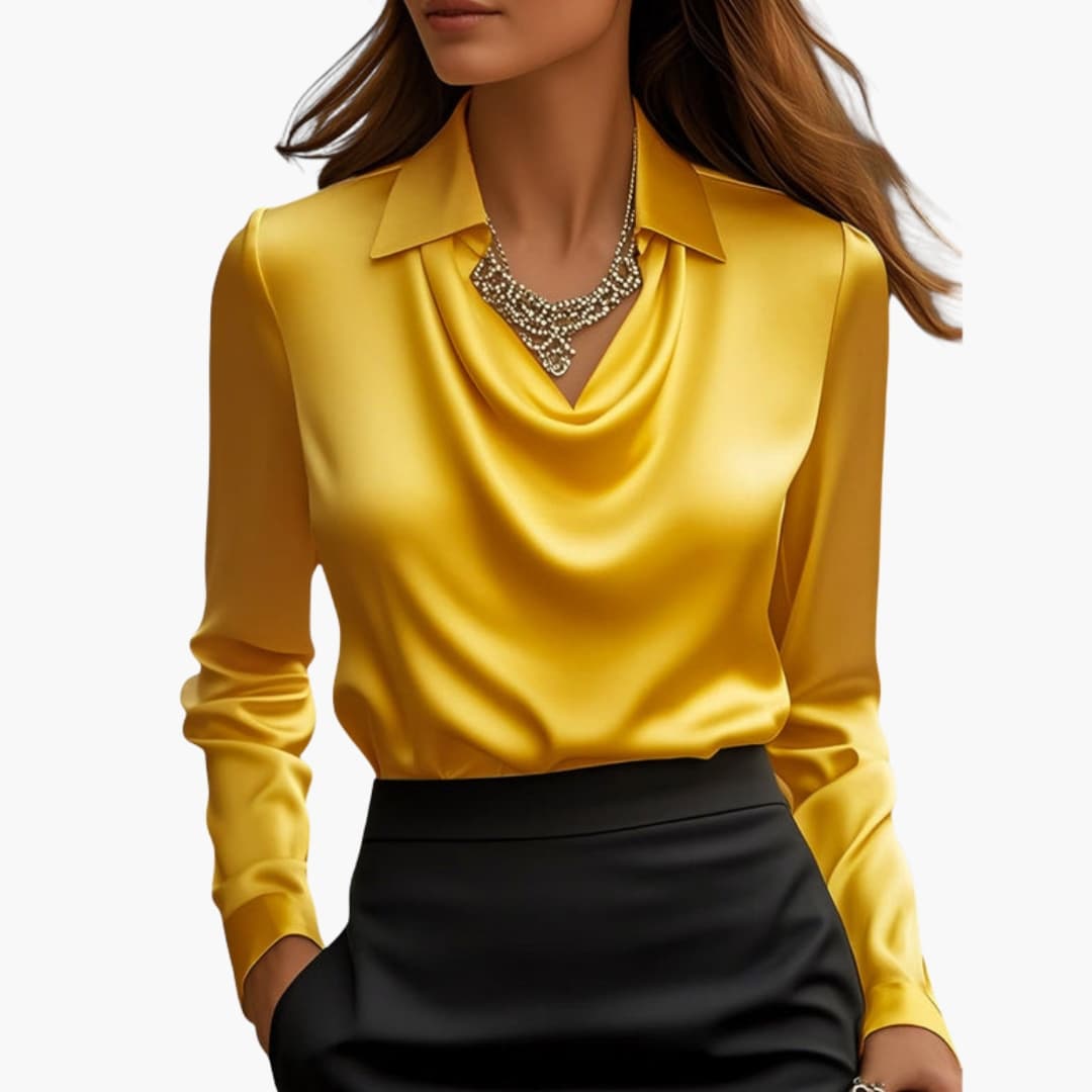 Women's Satin Cowl Neck Collared Blouse