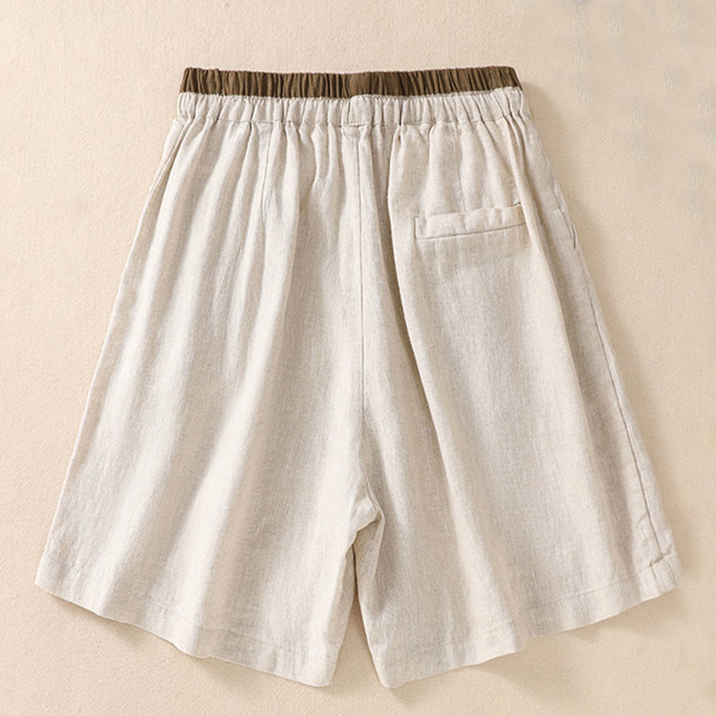 Back view of gathered linen shorts