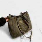 Ribbed corduroy shoulder bag with chain strap, front view