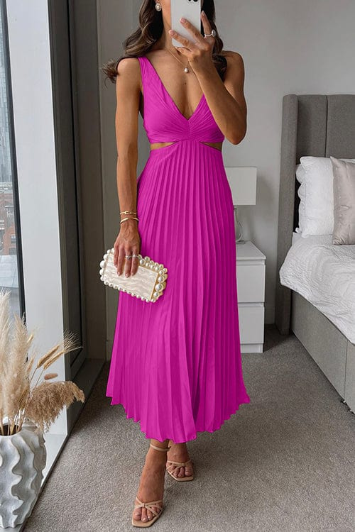 Women's Pleated V-Neck Midi Dress