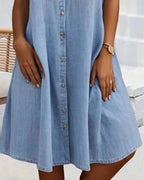 Side profile of dress highlighting A-line shape and hem length