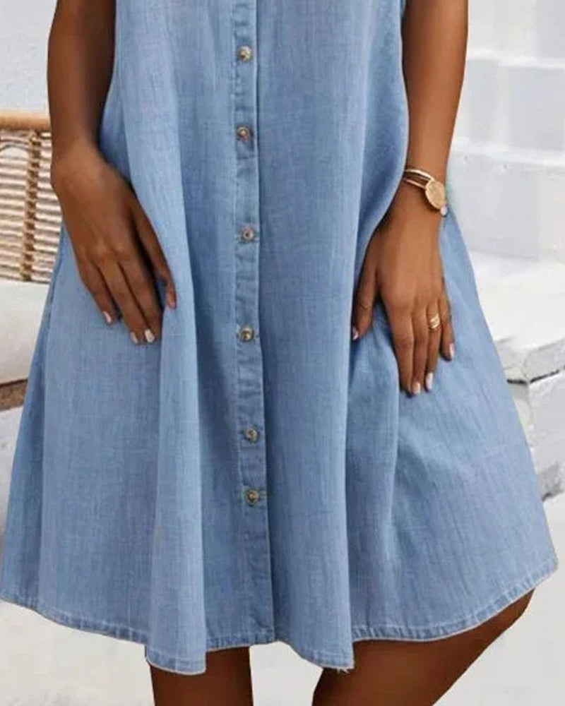 Women's Denim Button Front Shirt Midi Dress