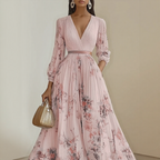 Model walking in floral maxi dress, movement shot