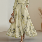 Gathered pleat construction detail on maxi dress