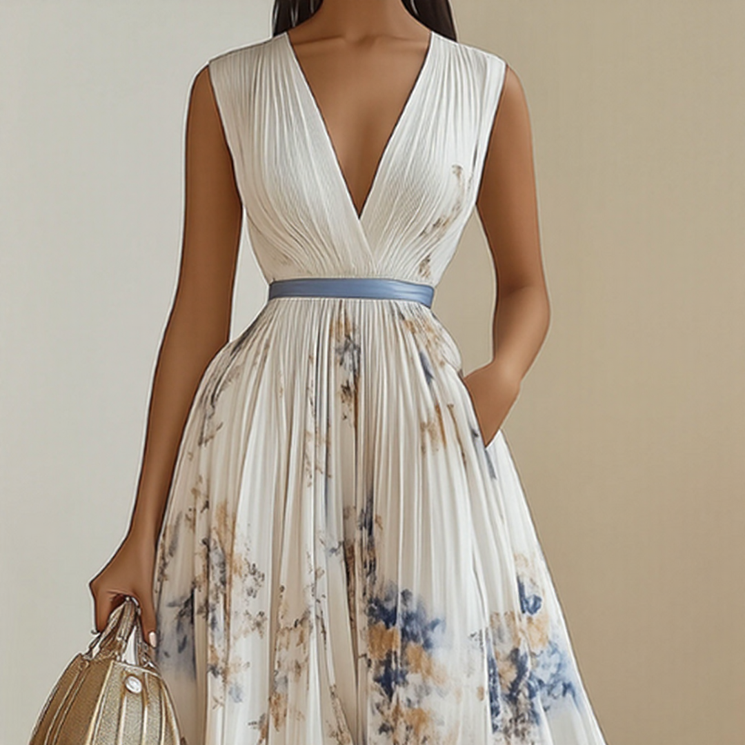 Model standing in maxi dress showing full silhouette