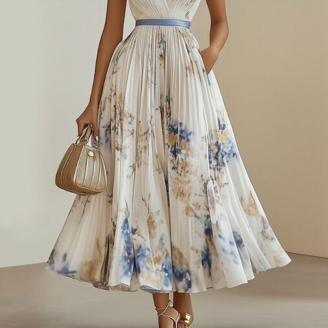Floral dress hem and flowing fabric detail