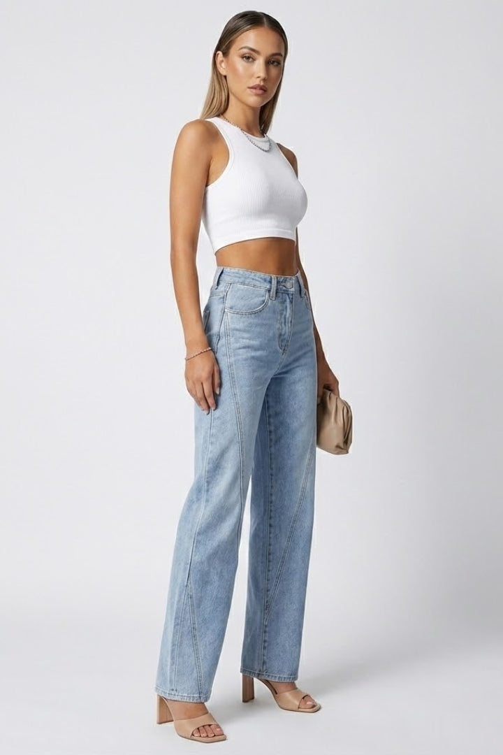 Women's Light Blue High Waist Straight Leg Denim Jeans