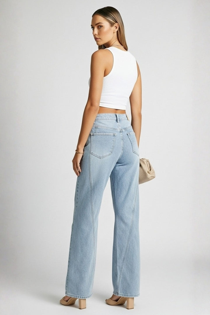 Women's Light Blue High Waist Straight Leg Denim Jeans