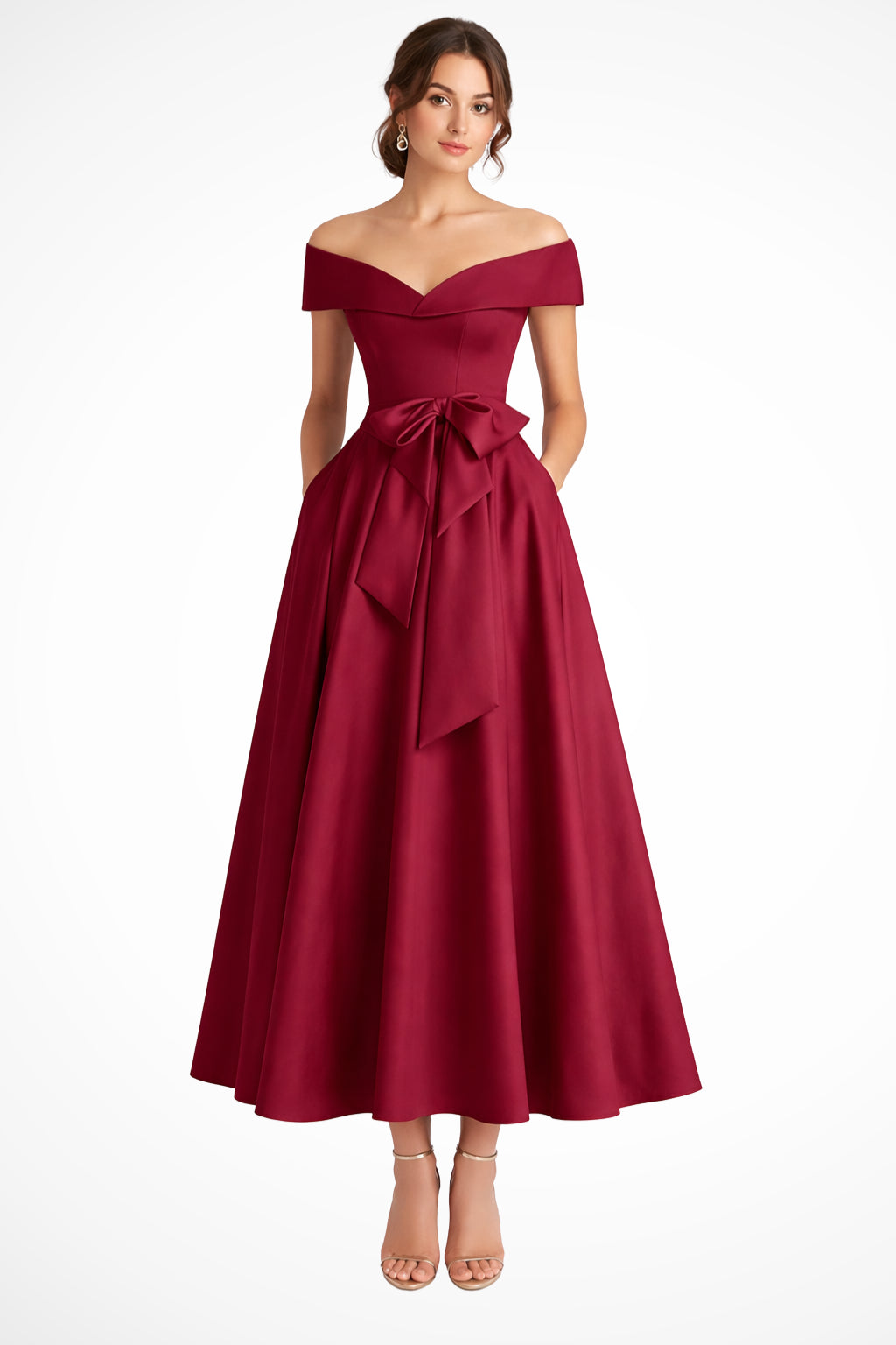 Model in dress captured from rear angle