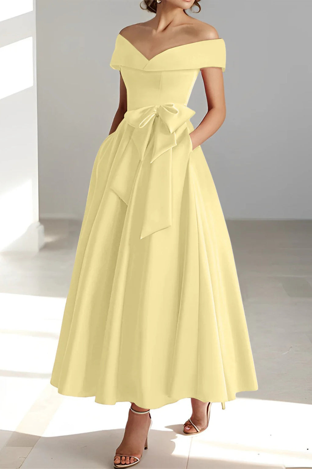 Full-length front view of dress on model