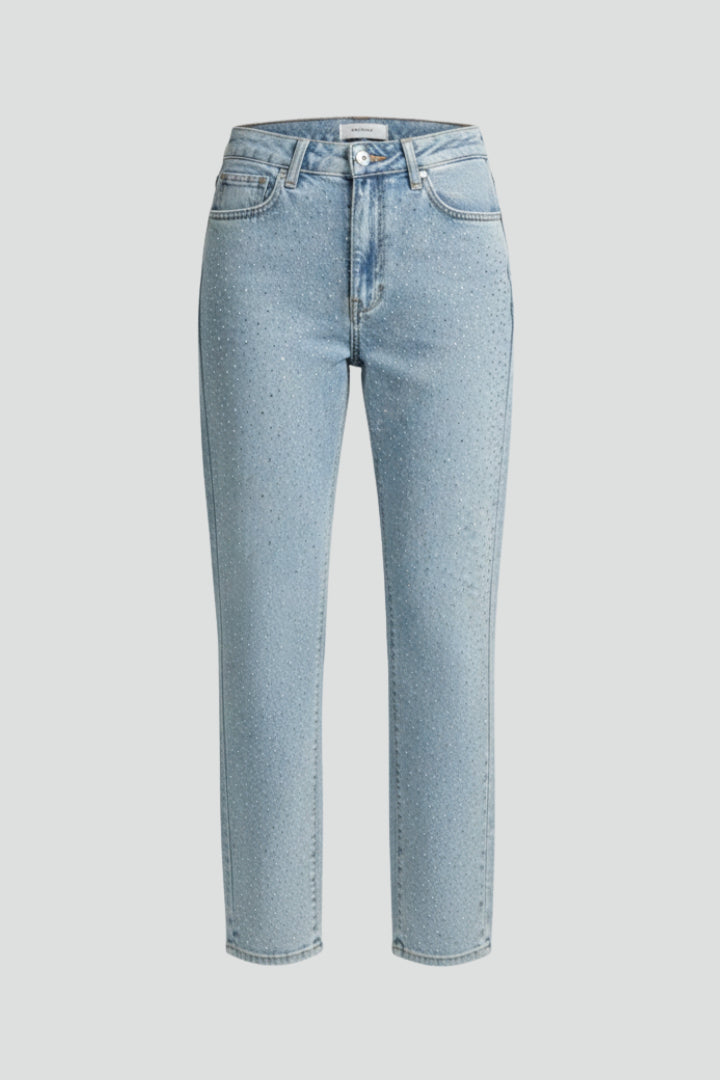 Women's Light Blue Shimmer High Waist Straight Leg Jeans