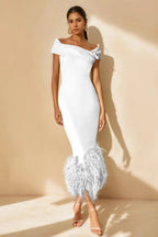 Model wearing dress, formal event styling view