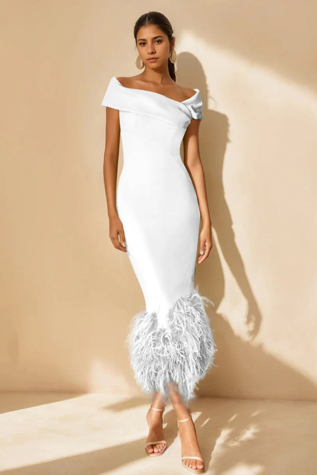 Model wearing dress, formal event styling view