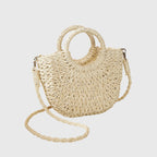 Flat lay of lightweight straw crossbody bag