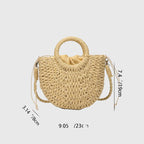 Half-moon shaped straw bag side profile angle