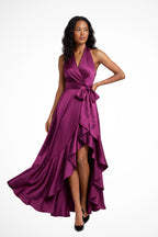 Overhead view of tie waist and wrap bodice construction