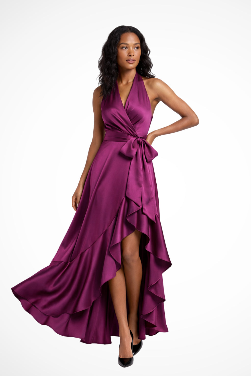 Overhead view of tie waist and wrap bodice construction