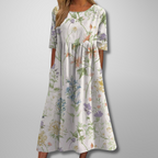 Side view of A-line silhouette and mid-calf length