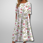 Flat lay showing dress fabric texture and print pattern
