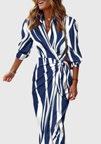 Angled view of dress showing wrap construction and fit