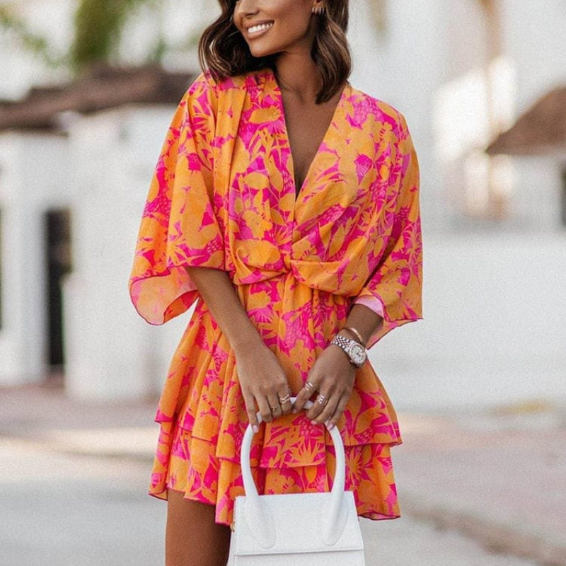 Close-up of tiered ruffle detailing at dress hem