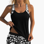 Side profile view of tankini top highlighting racerback strap design