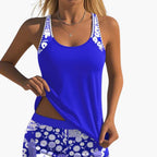 Rear view of tankini top showing racerback athletic strap construction