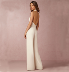 Rear view of jumpsuit highlighting open backless design